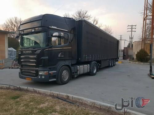 اسکانیا مشکی بی رنگ ۲۰۱۰ به همراه کانتینر مایان کوگل دستگاه بنز مدل ۸۱